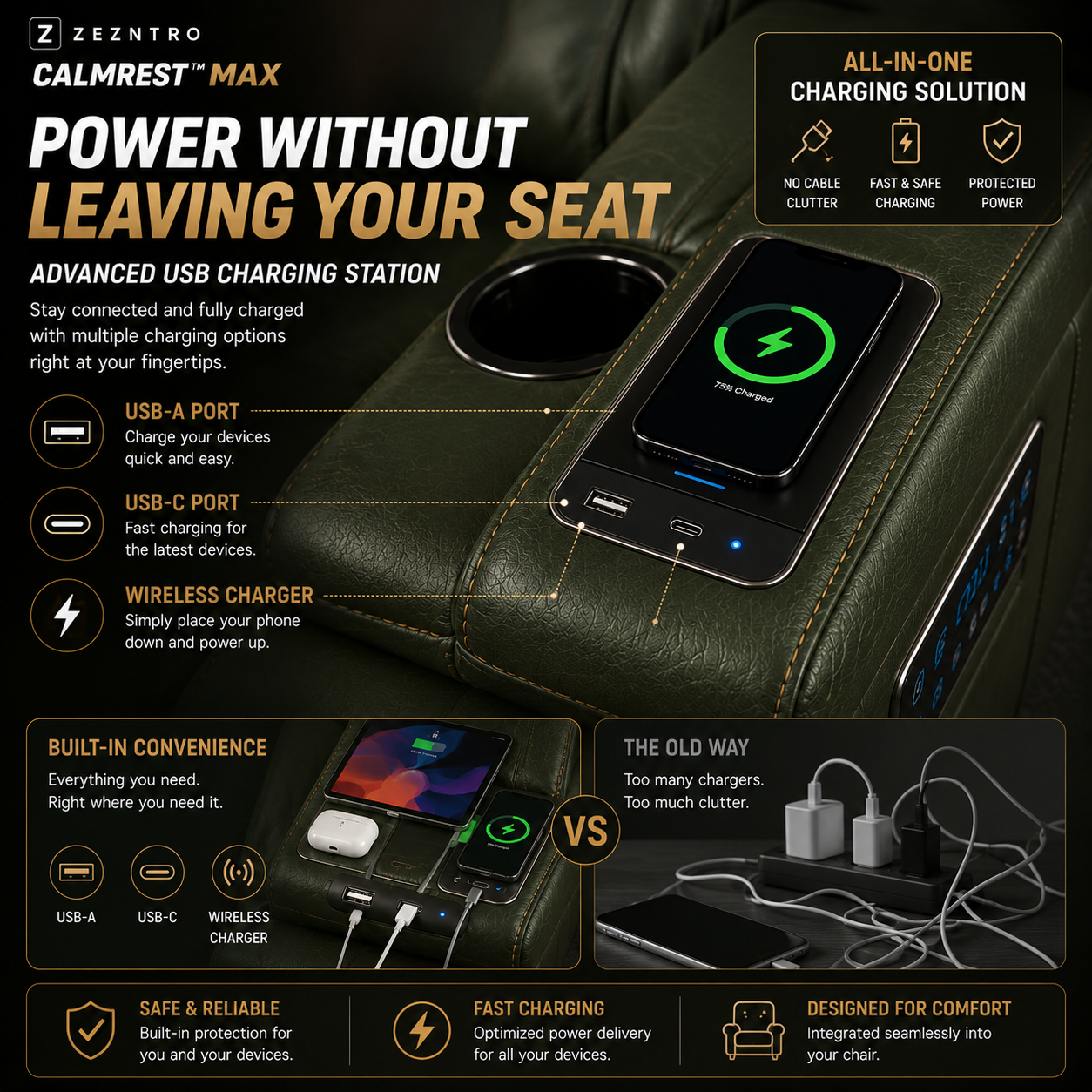 ZEZNTRO CALMREST MAX Zero Gravity Smart Recliner - Headrest Detail