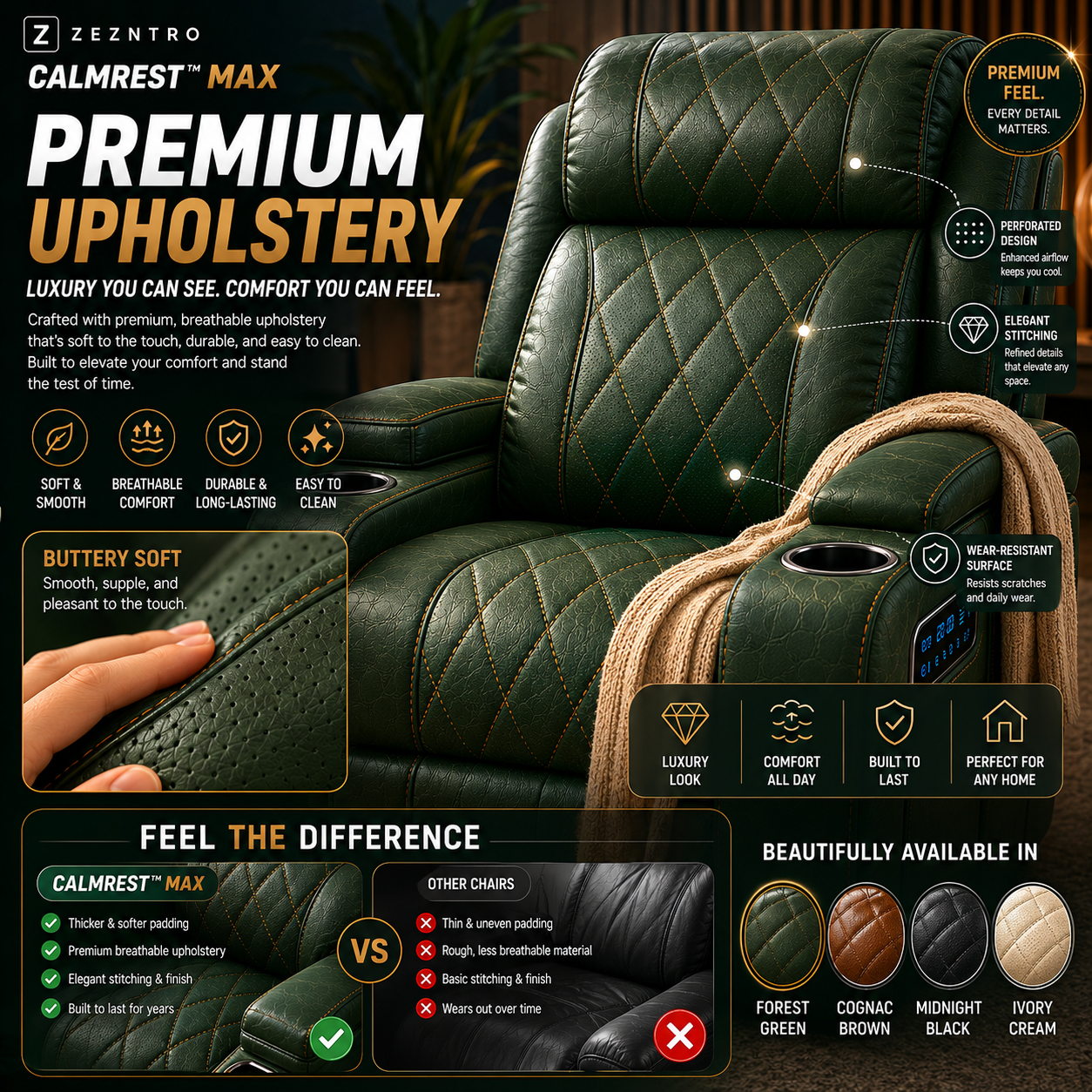 ZEZNTRO CALMREST MAX Zero Gravity Smart Recliner - Lumbar Support