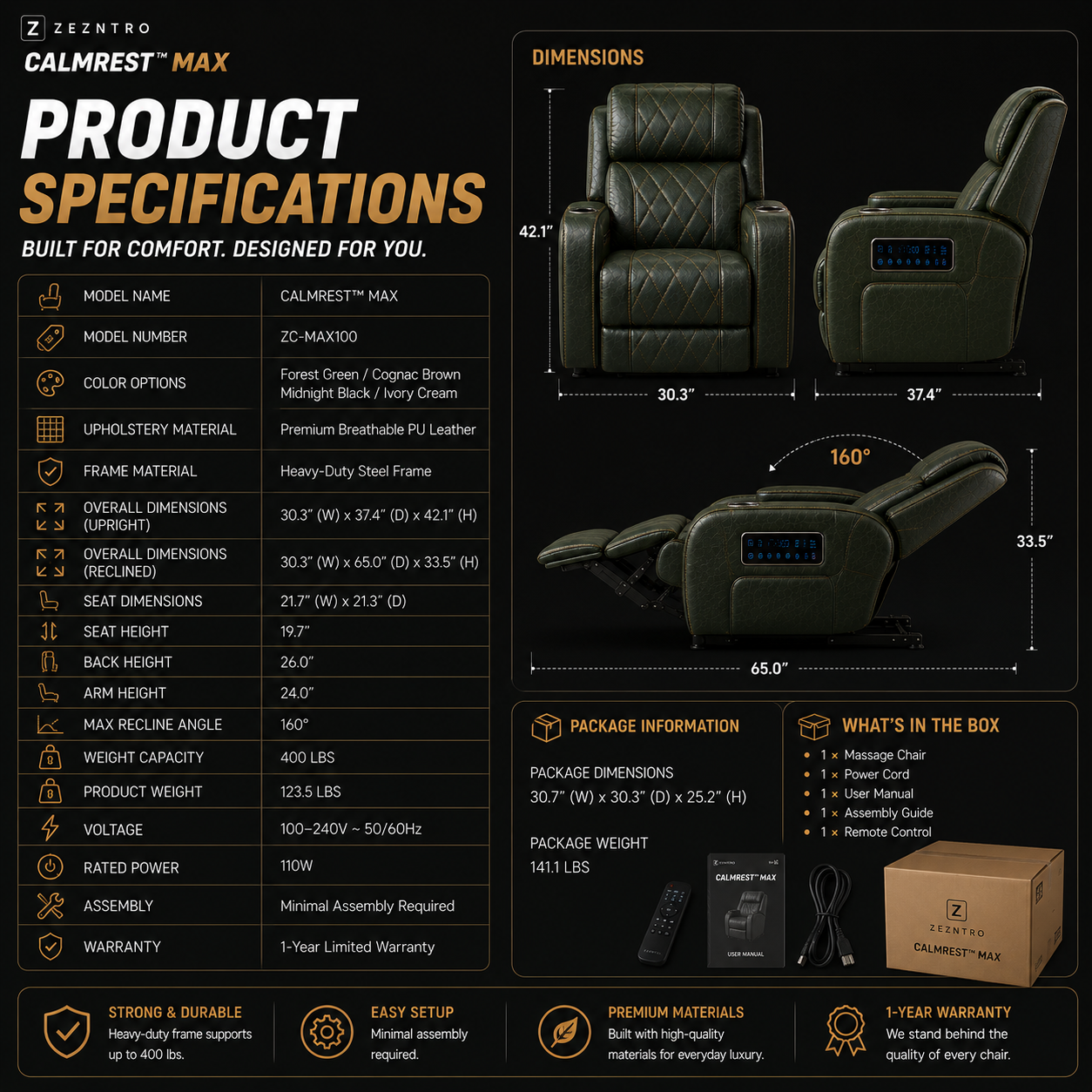 ZEZNTRO CALMREST MAX Zero Gravity Smart Recliner - Living Room