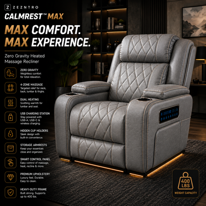 ZEZNTRO CALMREST MAX Zero Gravity Recliner in Stone Gray