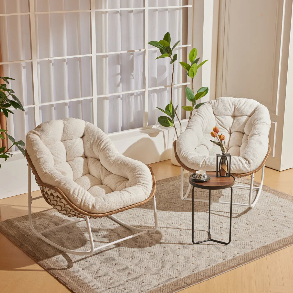 ZEZNTRO Wicker Outdoor Chair Set of 2 - White Outdoor Chair