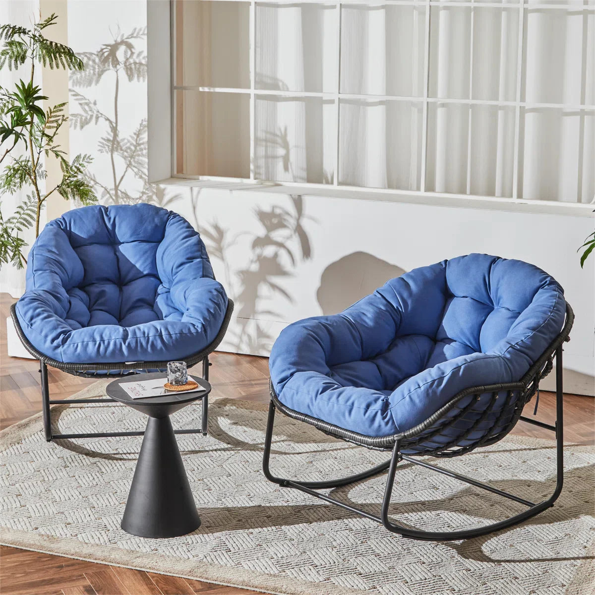 ZEZNTRO Wicker Outdoor Chair Set of 2 - Blue Patio Chair