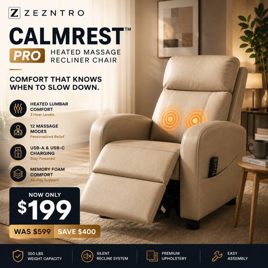 ZEZNTRO CALMREST PRO Heated Massage Recliner in Sand Beige