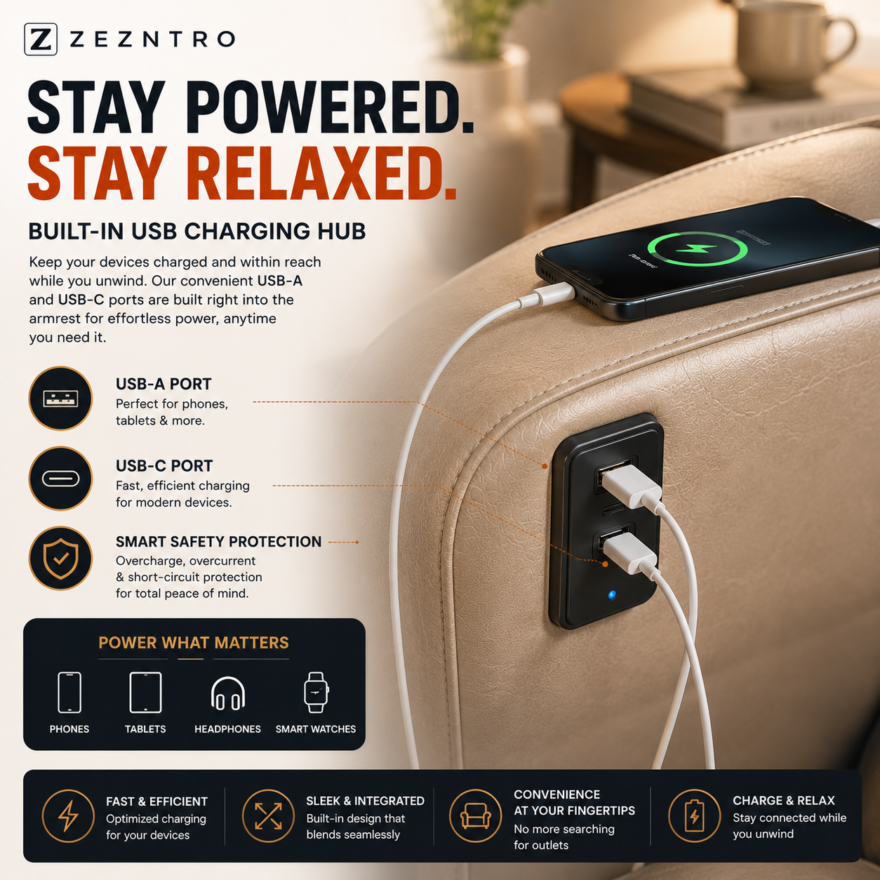 ZEZNTRO CALMREST PRO Heated Massage Recliner - Headrest
