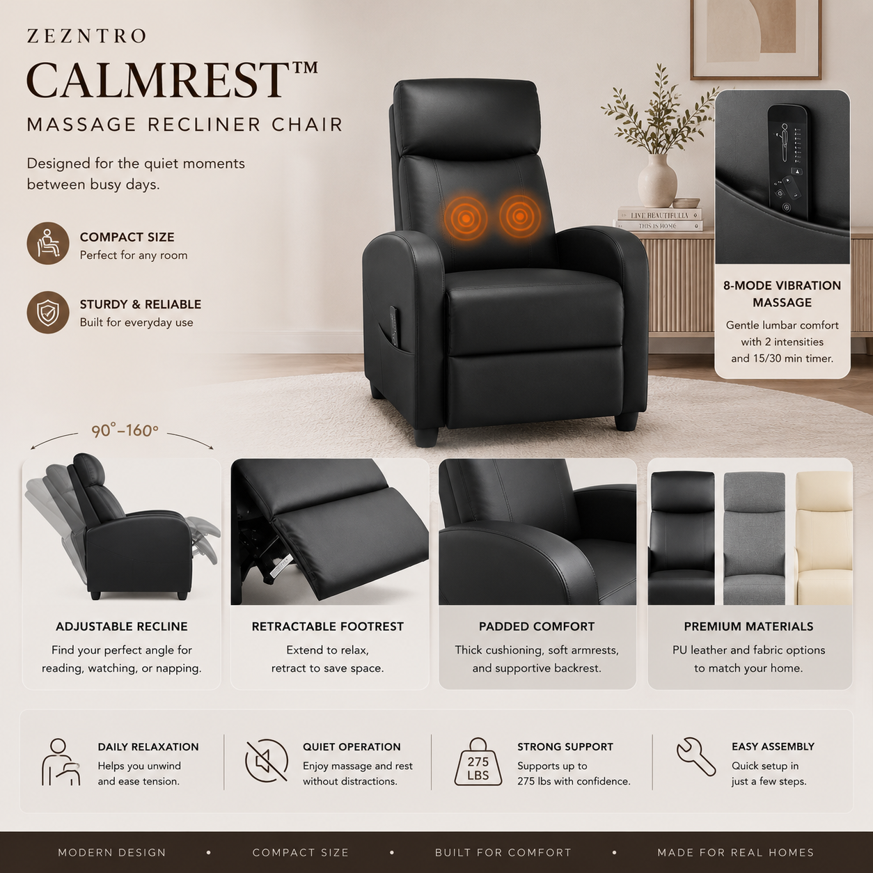 ZEZNTRO CALMREST Massage Recliner Chair - Remote Control