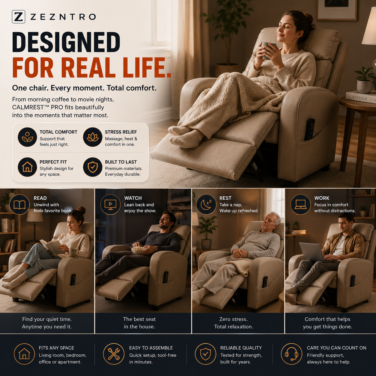 ZEZNTRO CALMREST PRO Heated Massage Recliner - Footrest