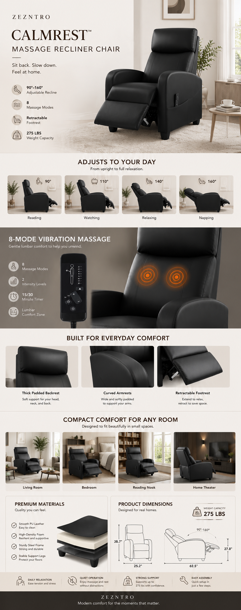 ZEZNTRO CALMREST Massage Recliner Chair - Living Room Lifestyle